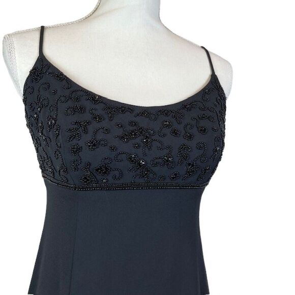 Laundry by Shelli Segal Beaded Front Evening Dress Black Spaghetti Strap Size 8P - Picture 3 of 14